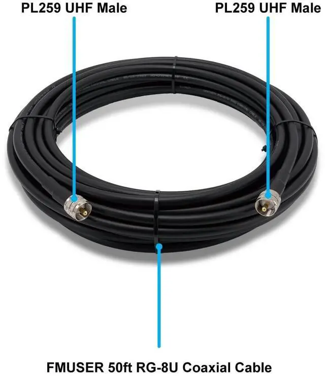 Alt view image 2 of 5 - fmuser 50ft RG8U Low Loss Coaxial Cable with 50 Impedance, Ideal for FM Transmitter, CB Radio, HAM Radio, VHF Radio, VSWR Meter and Antenna (PL259-Male to PL259-Male)