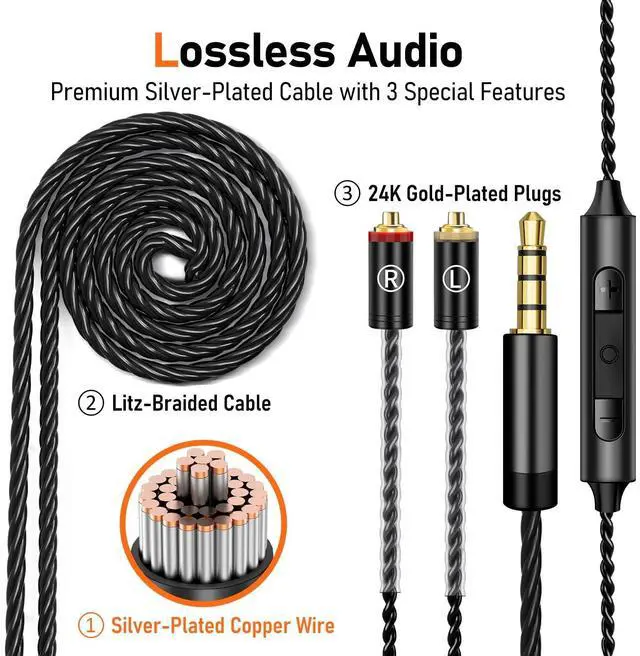 Alt view image 4 of 5 - Vibes 202M Wired Earbuds - HiFi in Ear Monitor Headphones - Noise Isolating Ear Buds w/ Mic - Clear Sound, Deep Bass & Comfort-Fit Gaming Earphones - MMCX to 3.5mm & Silver Plated Cord, Carrying Case