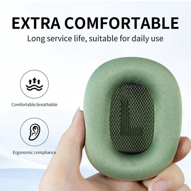 Alt view image 2 of 5 - MOLGRIA Ear Cushions for AirPods Max 1 & 2 Over-Ear Headphones Earpads Replacement Covers Cups Pads with Durable Mesh Fabric, Softer Foam (Green)