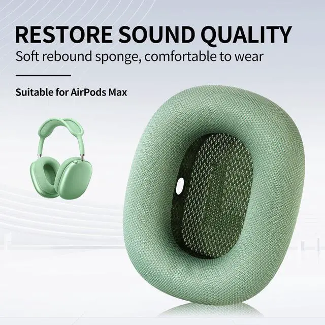Alt view image 4 of 5 - MOLGRIA Ear Cushions for AirPods Max 1 & 2 Over-Ear Headphones Earpads Replacement Covers Cups Pads with Durable Mesh Fabric, Softer Foam (Green)