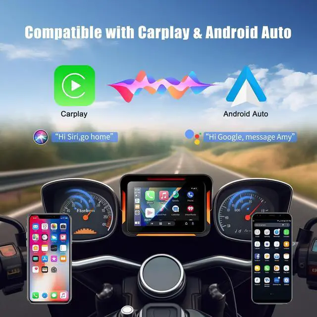 Alt view image 2 of 5 - Car Stereo for Motorcycle, Universal Motorbike Wireless CarPlay & Android Auto GPS Navigation Dual Bluetooth, 5 Inch IPS Touchscreen Waterproof & Dustproof IP67 Navigator EQ System Voice Contro