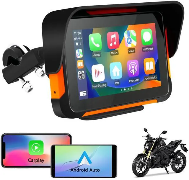 Main image of Car Stereo for Motorcycle, Universal Motorbike Wireless CarPlay & Android Auto GPS Navigation Dual Bluetooth, 5 Inch IPS Touchscreen Waterproof & Dustproof IP67 Navigator EQ System Voice Contro