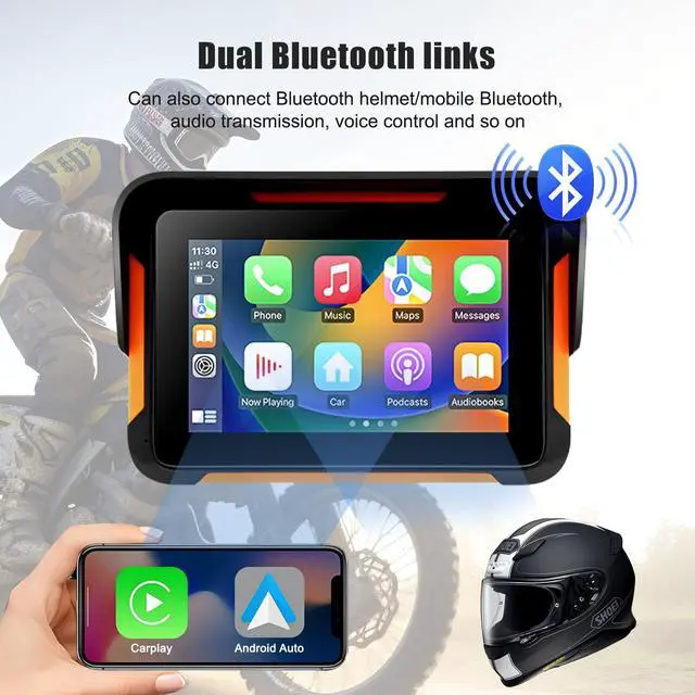 Alt view image 3 of 5 - Car Stereo for Motorcycle, Universal Motorbike Wireless CarPlay & Android Auto GPS Navigation Dual Bluetooth, 5 Inch IPS Touchscreen Waterproof & Dustproof IP67 Navigator EQ System Voice Contro