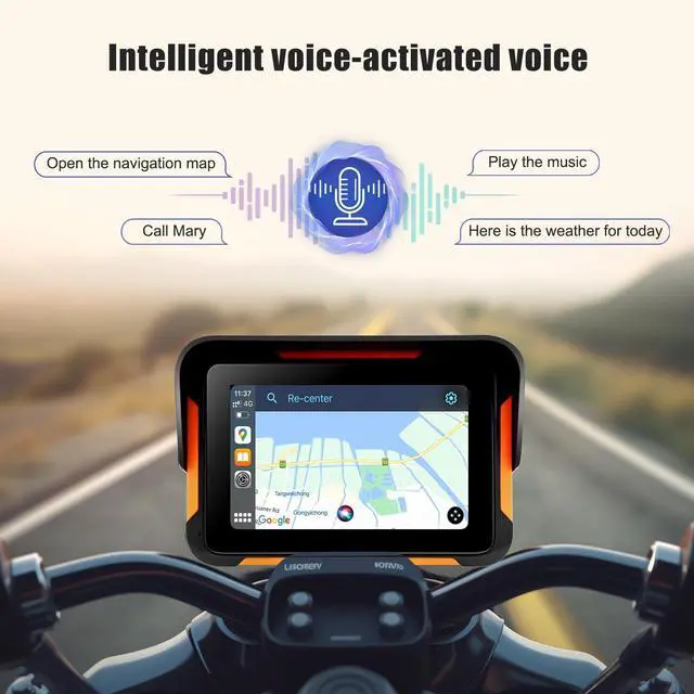 Alt view image 4 of 5 - Car Stereo for Motorcycle, Universal Motorbike Wireless CarPlay & Android Auto GPS Navigation Dual Bluetooth, 5 Inch IPS Touchscreen Waterproof & Dustproof IP67 Navigator EQ System Voice Contro