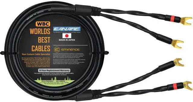 Main image of WORLDS BEST CABLES 15 Foot - Canare 4S11 Audiophile Grade - HiFi Star-Quad Single Speaker Cable for Center Channel with Eminence Gold Spade Connectors