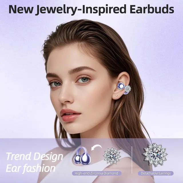 Alt view image 2 of 5 - xzqioue Jewelry-Inspired Clip On Earbuds,Comfortable Fit Open Ear Clip-On Headphones,Wireless Bluetooth Ear Cuff Headphones for Women,Mini Wireless Earrings Earbuds for Running, Office,