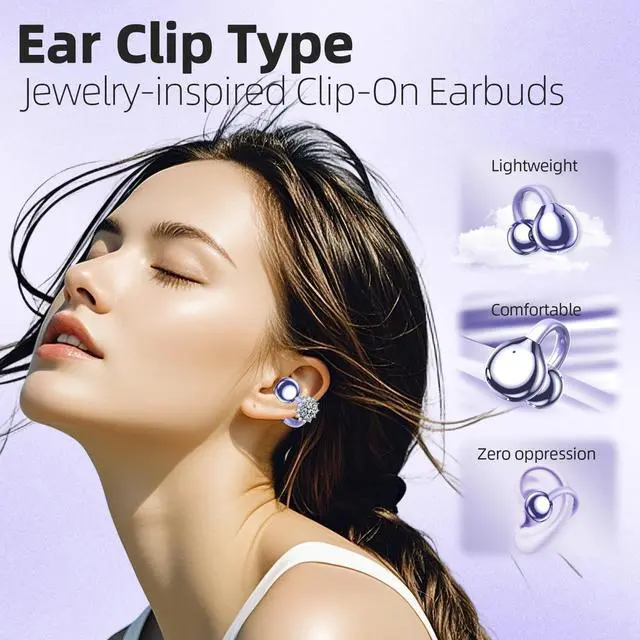 Alt view image 3 of 5 - xzqioue Jewelry-Inspired Clip On Earbuds,Comfortable Fit Open Ear Clip-On Headphones,Wireless Bluetooth Ear Cuff Headphones for Women,Mini Wireless Earrings Earbuds for Running, Office,