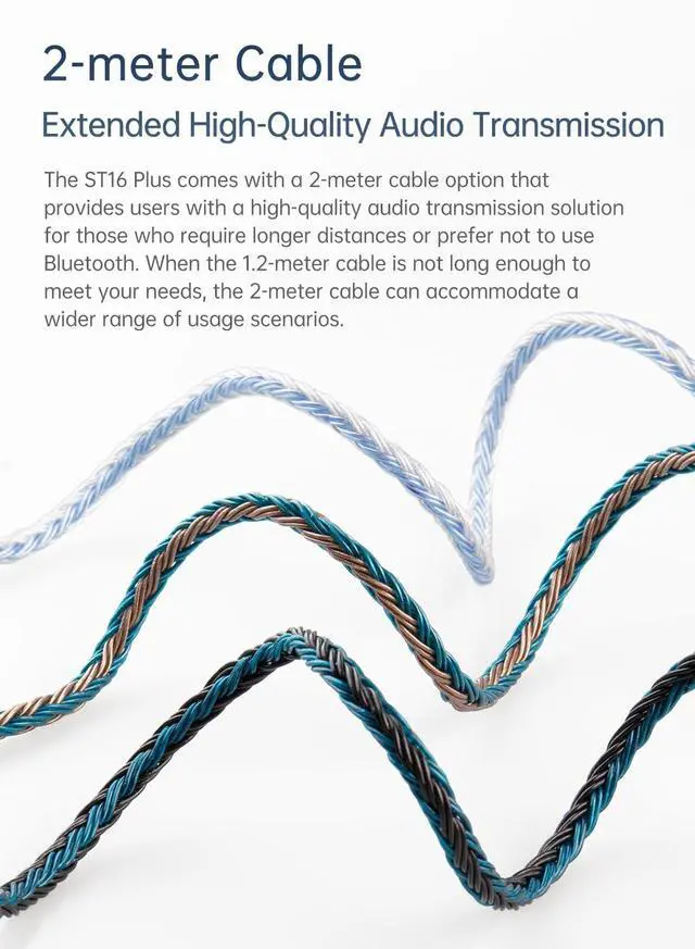 Alt view image 4 of 5 - KBEAR ST16 Plus 2 Meter Detachable IEM Cable 16 Core 5N OCC Silver-Plated Long in-Ear Earphone Cable for HD414 HD650 HD600 Tin Audio T2 T2 PRO T3 T5 Westone TFZ Kinera Shozy Simgot (TFZ 4.4MM)