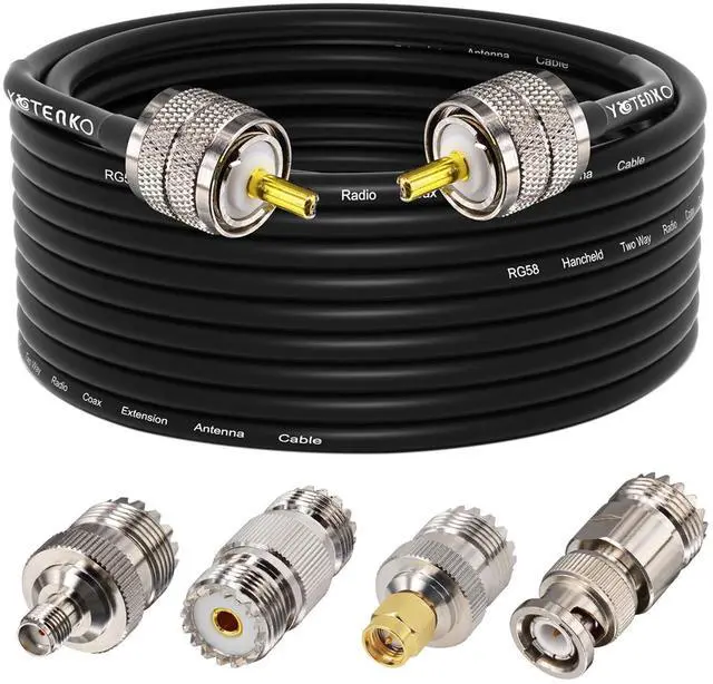 Main image of YOTENKO Ham Radio Coax Cable 50 Ohm, RG58 Coaxial Cable 40FT, PL259 Male to Male Coax + UHF SO239 Female to SMA/UHF/BNC Adapter 4-Pack,for CB,Amateur,Ham Radio