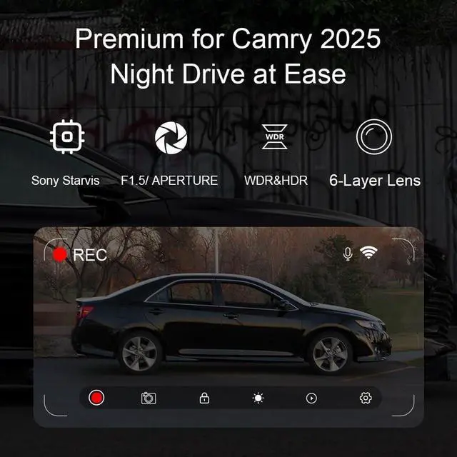 Alt view image 3 of 5 - WEFOKA Front 4K+Rear 1080P Dash Cam for 2025 2026 Toyota Camry Hybrid LE SE XLE XSE (HD2-06090), Integrated OEM Look, WiFi & APP, Dual HD Video, Loop Recording, G-Sensor, Easy to Set, 128GB Card