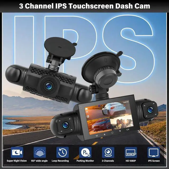 Alt view image 2 of 5 - UNITOPSCI 4 Channel 360 Dash Cam Front Rear Inside Left Right, 3 Inch IPS Screen, 8 IR Night Vision, Loop Recording, G-Sensor, Parking Assistance, 24H Parking Monitor