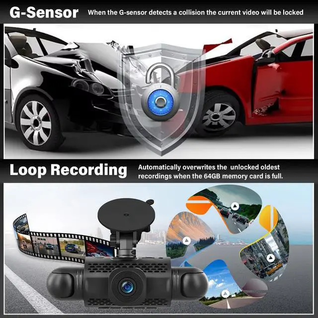 Alt view image 5 of 5 - UNITOPSCI 4 Channel 360 Dash Cam Front Rear Inside Left Right, 3 Inch IPS Screen, 8 IR Night Vision, Loop Recording, G-Sensor, Parking Assistance, 24H Parking Monitor