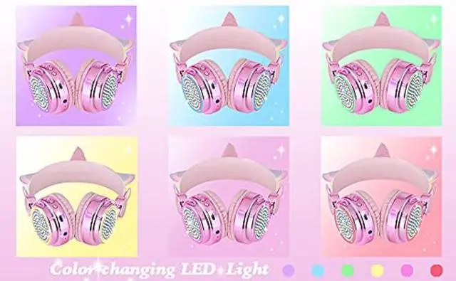 Alt view image 2 of 5 - KORABA Kids Bluetooth Headphones with Microphone for School, LED Light Up Wireless Girls Headphones for Study/Tablet/Airplane/Online Learning (Pink)