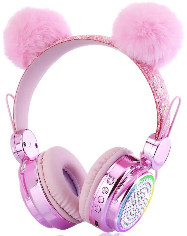 Main image of KORABA Kids Bluetooth Headphones with Microphone for School, LED Light Up Wireless Girls Headphones for Study/Tablet/Airplane/Online Learning (Pink)
