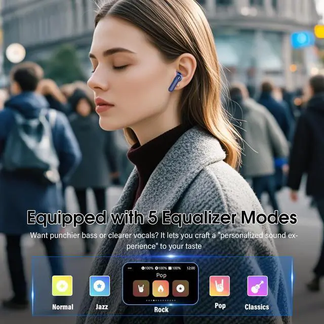 Alt view image 4 of 5 - Wireless Earbuds, Bluetooth 5.4 Headphones with Multifunctional Touch Screen, 48H Bass Stereo Ear Buds with ANC/ENC Noise Cancelling/Transparency Mode, IPX7 Earphones with 5 EQ Modes, Sky Blue