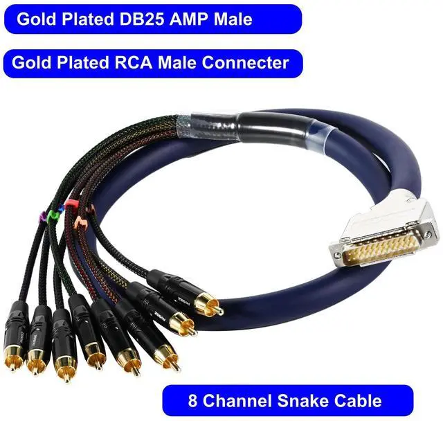 Alt view image 2 of 5 - DEANFINN 3.28ft/1m DB25 Male to 8 Channel RCA Snake Cable, Professional Low Noise Stereo Audio Adapter Extension Cable, Gold Plated Pin