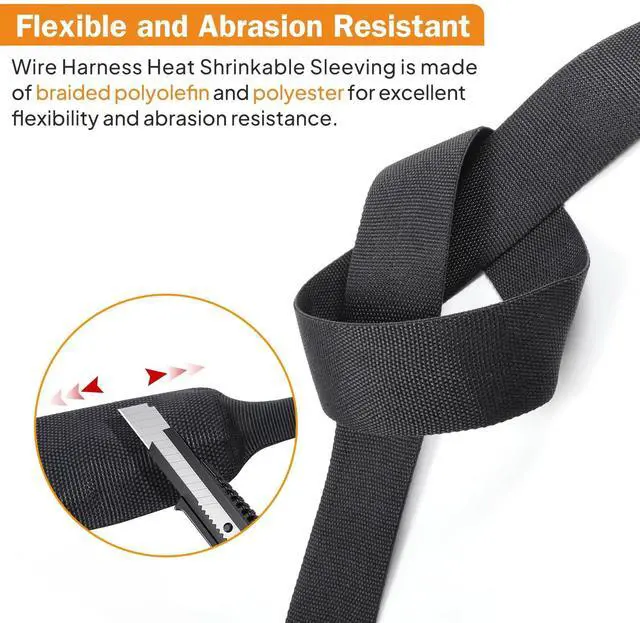 Alt view image 2 of 5 - FOURUB 2:1 Ratio Flat Heat Shrinkable Braided Sleeving,Electrical Insulating Tubing,Durable Automotive Fabric Harness Shrinking Sheath (1-3/8"-20ft)
