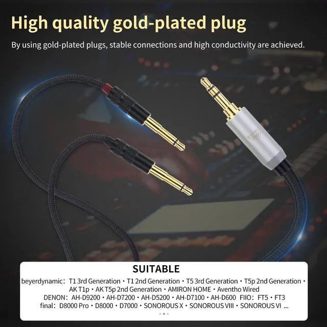 Alt view image 3 of 5 - okcsc Dual 3.5mm to 2.5mm Headphone Cable for Hifiman HE560,HE400SE,Meze 99 Classics,Denon AH-D7200 Headphones for MDR-Z7, Arya, SUNDARA, Ananda, 4-Core Nylon Braided OFC Upgrade Cable 6.56FT 2.5MM