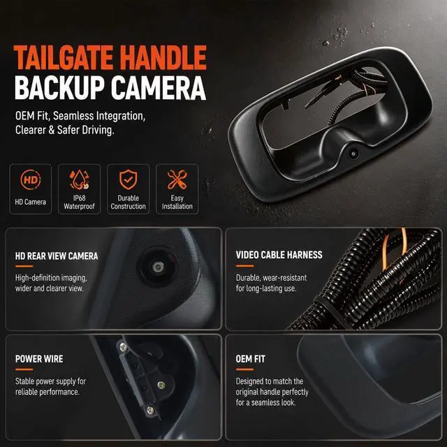 Alt view image 2 of 5 - Tailgate Handle Backup Camera Replacement for 1999-2006 Chevy Silverado GMC Sierra 1500/2500/3500 HD - Waterproof Rear View Camera, Replaces OEM #15228541