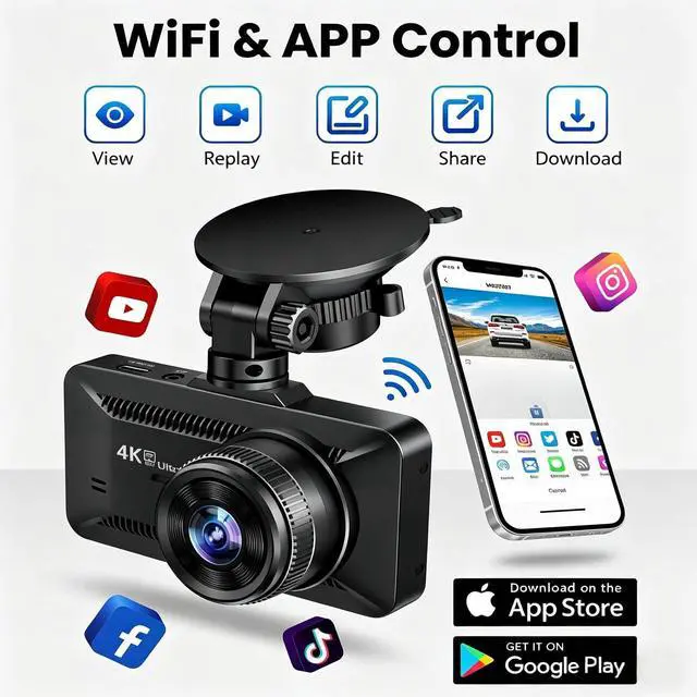 Alt view image 2 of 5 - Oryzom 4k Dashcam Pro, Ultra HD Video Recording, Front and Rear Dual Camera, Wdr Night Vision, G-Sensor Emergency Recording, Loop Recording, Parking Monitor, Car Dashboard Camera
