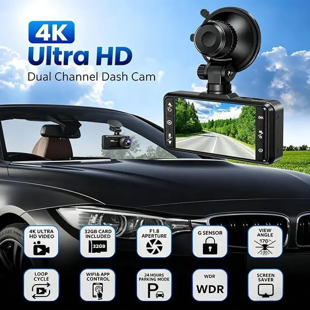Alt view image 3 of 5 - Oryzom 4k Dashcam Pro, Ultra HD Video Recording, Front and Rear Dual Camera, Wdr Night Vision, G-Sensor Emergency Recording, Loop Recording, Parking Monitor, Car Dashboard Camera