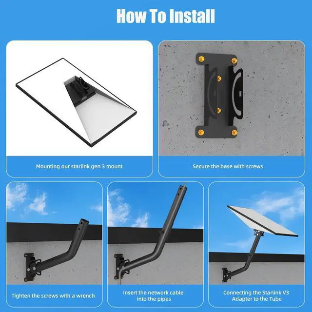 Alt view image 4 of 5 - Gen 3 Starlink Mount, Adjustable Metal Starlink Standard Kit, Compatible with Standard 4/4X/V3 with Pipe Adapter,Weatherproof,for Wall and Roof