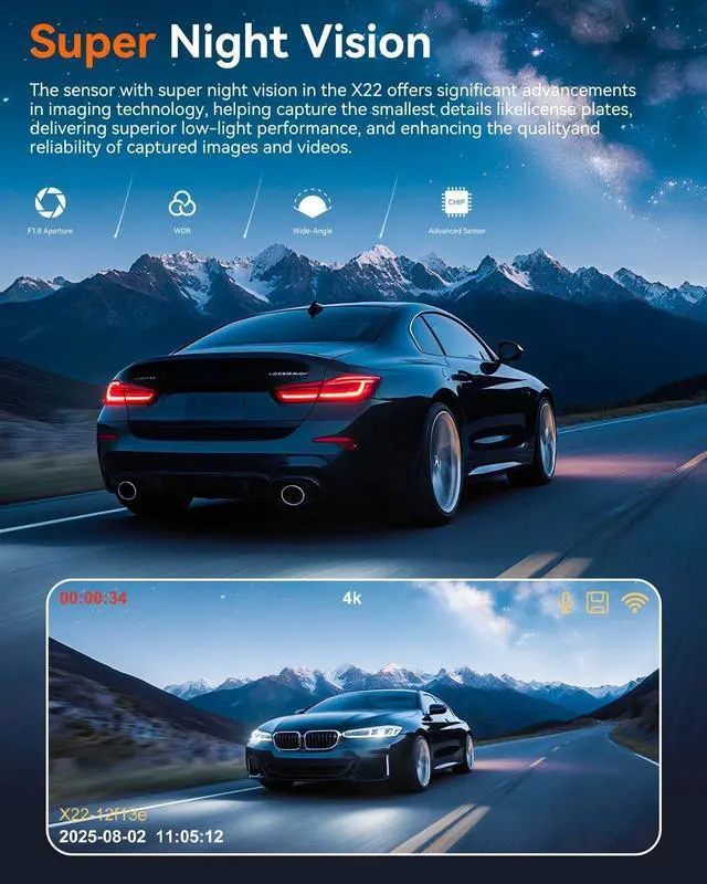 Alt view image 2 of 5 - Eassky Dash Cam Front and Rear, 4K Front Dash Cam, 3K+1080P Dual Dash Camera for Cars, Built-in WiFi, Car Dashcams with Night Vision, Free 64GB Card, 24H Parking Mode, App Control, Silvery