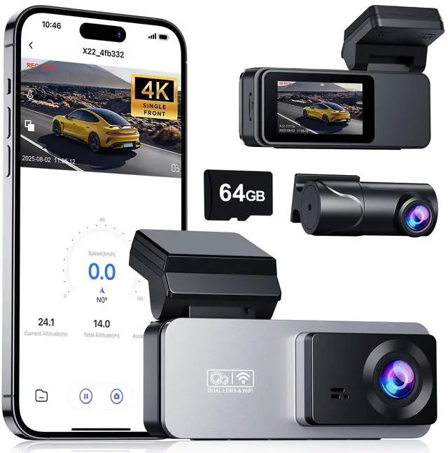 Main image of Eassky Dash Cam Front and Rear, 4K Front Dash Cam, 3K+1080P Dual Dash Camera for Cars, Built-in WiFi, Car Dashcams with Night Vision, Free 64GB Card, 24H Parking Mode, App Control, Silvery