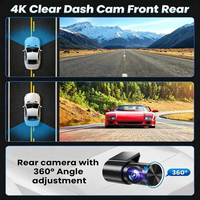 Alt view image 4 of 5 - Oryzom 4k Dashcam Pro, Ultra HD Video Recording, Front and Rear Dual Camera, Wdr Night Vision, G-Sensor Emergency Recording, Loop Recording, Parking Monitor, Car Dashboard Camera