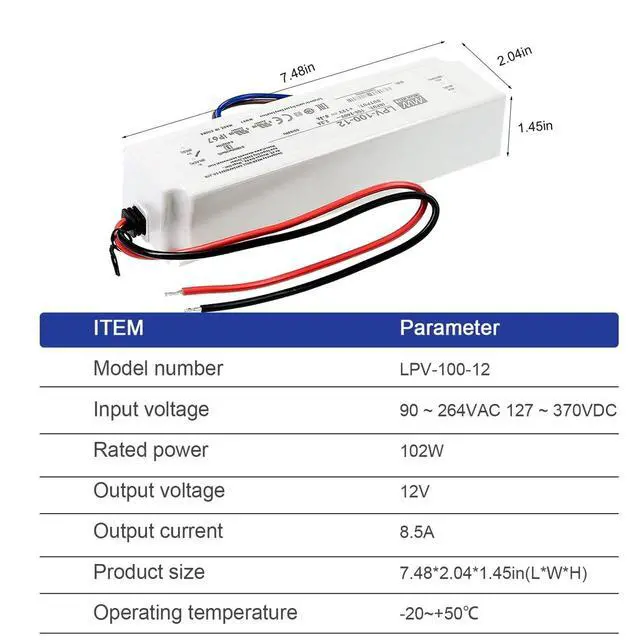 Alt view image 2 of 4 - TorqCali LPV-100-12 (102W/12V/8.5A) Cost-Effective LED Waterproof Power Supply