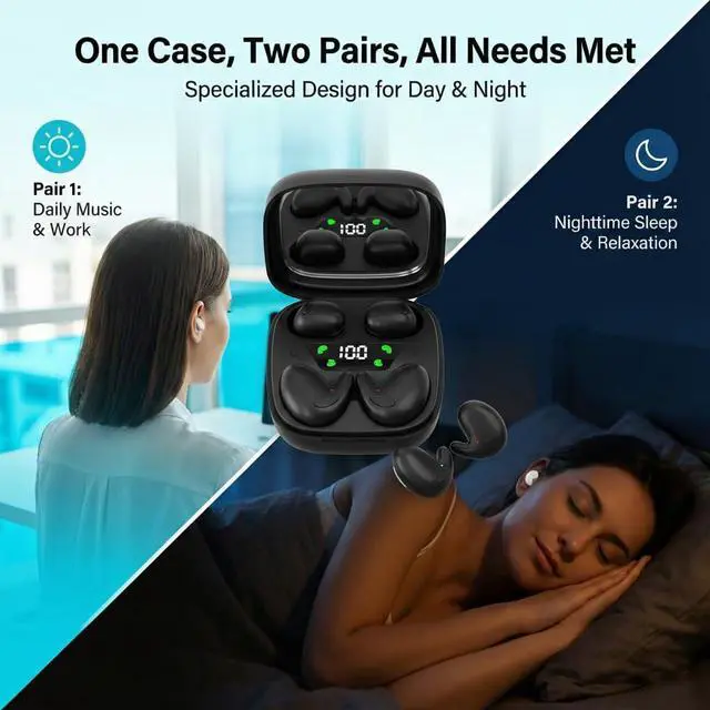 Alt view image 2 of 5 - Sleep Earbuds, Dual Bluetooth 5.4 Wireless Ear buds, 48H Sleeping Earbuds for Side Sleepers, Hi-Fi Stereo Noise Cancelling Bluetooth headphones, Crystal-Clear Calls, IP7 Waterproof Earphones, B
