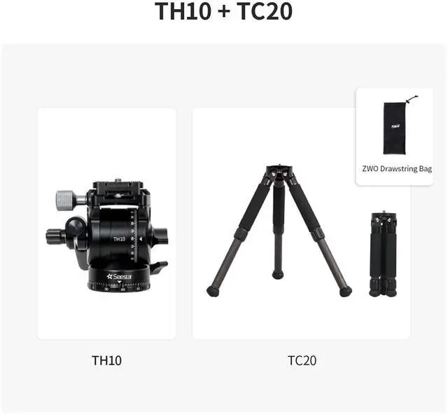 Alt view image 2 of 5 - ZWO Seestar Tripod Head TH10 & Tripod TC20 for Seestar Smart Telescope, Fluid Tripod Head for Equatorial Mode, 360 Pan & 90 Tilt, Compatible with DSLR, Mirrorless & Video Cameras (TH10+TC20)