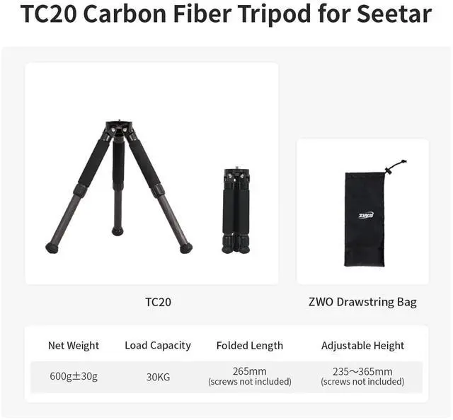 Alt view image 5 of 5 - ZWO Seestar Tripod Head TH10 & Tripod TC20 for Seestar Smart Telescope, Fluid Tripod Head for Equatorial Mode, 360 Pan & 90 Tilt, Compatible with DSLR, Mirrorless & Video Cameras (TH10+TC20)