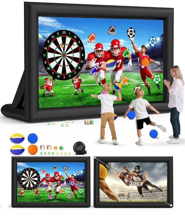 Main image of OWFUVO 3-in-1 20FT Inflatable Projector Screen - Outdoor Movie Screen, Dart Board and Football Target with 250W Blower, Front/Rear Screen for Celebration & Outside Movie Night