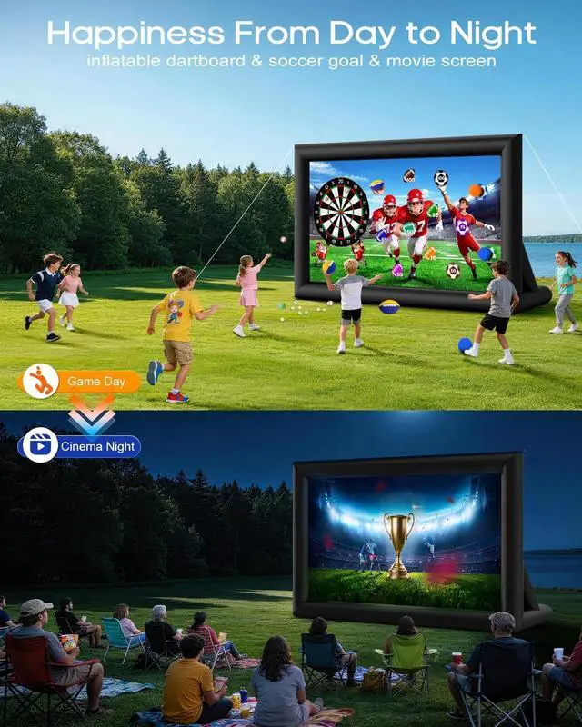 Alt view image 2 of 5 - OWFUVO 3-in-1 20FT Inflatable Projector Screen - Outdoor Movie Screen, Dart Board and Football Target with 250W Blower, Front/Rear Screen for Celebration & Outside Movie Night