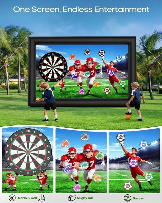 Alt view image 5 of 5 - OWFUVO 3-in-1 20FT Inflatable Projector Screen - Outdoor Movie Screen, Dart Board and Football Target with 250W Blower, Front/Rear Screen for Celebration & Outside Movie Night