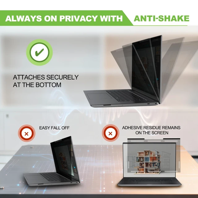 Alt view image 5 of 5 - Dabernur Magnetic Laptop Privacy Screen 15.6 inch for 16:9 Computer Monitor, Removable Anti-Glare Screen Privacy Shield, Screen Filter and Protector for Laptop, Fits (FHD 1920 1080)