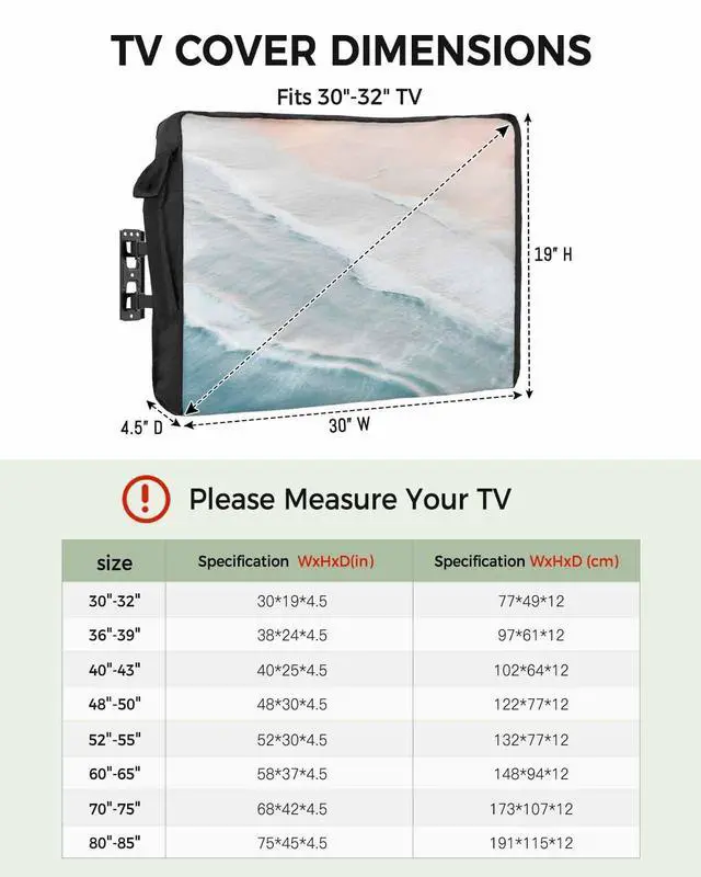 Alt view image 2 of 5 - Summer Beach Outdoor TV Cover 52 to 55 Inches Weatherproof & Waterproof, Ocean Coastal Outdoor TV Enclosure with Remote Control Pocket, Seaside Nautical Aqua Beige TV Screen Protectors for Outside TV
