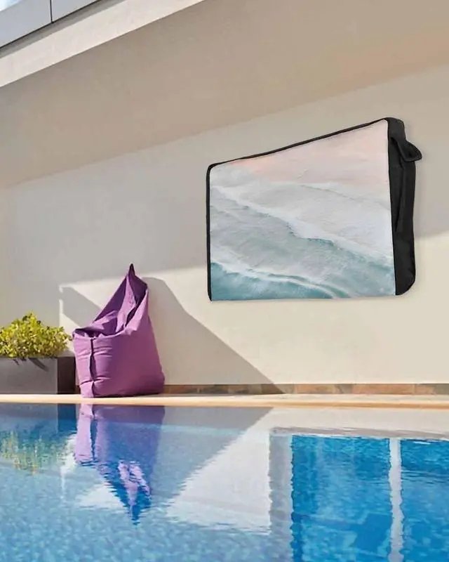 Alt view image 5 of 5 - Summer Beach Outdoor TV Cover 52 to 55 Inches Weatherproof & Waterproof, Ocean Coastal Outdoor TV Enclosure with Remote Control Pocket, Seaside Nautical Aqua Beige TV Screen Protectors for Outside TV