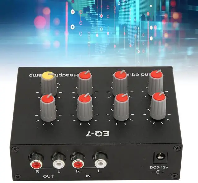 Alt view image 5 of 5 - 7 Band Sound Equalizer Dual Channel, 12dB High Bass Adjustment Aluminum Alloy, 3.5mm Input Output Interface for Headphones Car Audio