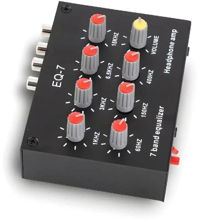 Main image of 7 Band Sound Equalizer Dual Channel, 12dB High Bass Adjustment Aluminum Alloy, 3.5mm Input Output Interface for Headphones Car Audio