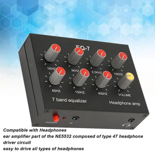 Alt view image 2 of 5 - 7 Band Sound Equalizer Dual Channel, 12dB High Bass Adjustment Aluminum Alloy, 3.5mm Input Output Interface for Headphones Car Audio