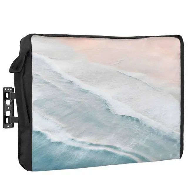 Main image of Summer Beach Outdoor TV Cover 52 to 55 Inches Weatherproof & Waterproof, Ocean Coastal Outdoor TV Enclosure with Remote Control Pocket, Seaside Nautical Aqua Beige TV Screen Protectors for Outside TV