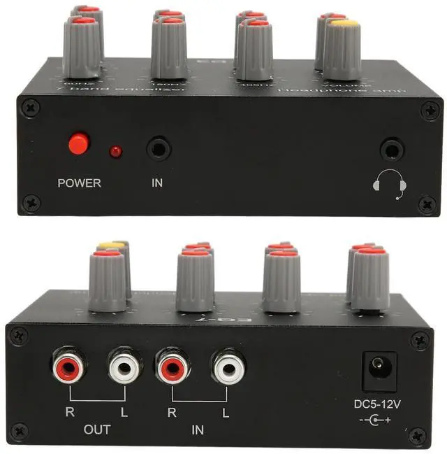 Alt view image 4 of 5 - 7 Band Sound Equalizer Dual Channel, 12dB High Bass Adjustment Aluminum Alloy, 3.5mm Input Output Interface for Headphones Car Audio