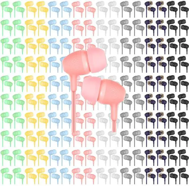 Main image of Xuhal 300 Pack Earbuds Bulk Macaron Colors Mixed Earphones 3.5 mm Classroom Headphones Earbuds Wired in Ear Headphones for Schools Classrooms Students Teens Children Gift and Adult