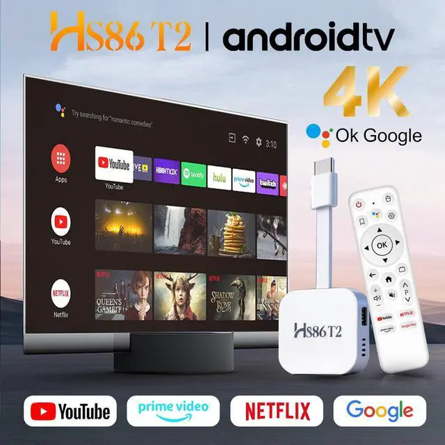 Alt view image 2 of 5 - HS86 T2 Android TV 14.0 Stick, 2026 Android TV Stick 2GB RAM 16GB ROM, RK3518 CPU Supports 2.4G/5G 4K Wi-Fi6 BT 5.4
