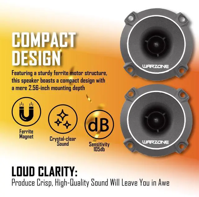 Alt view image 3 of 5 - Warzone WZ25TW 2.93-Inch Super Tweeter Speaker, 4 Ohm, 550W Max Power, 106dB Sensitivity, Titanium Diaphragm, CCAW Voice Coil for Pro Car Audio