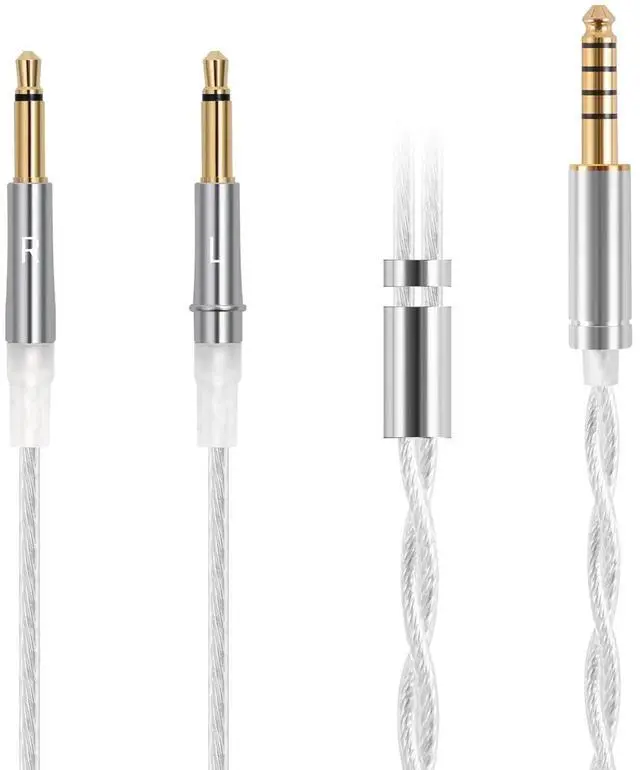 Main image of Fezzlo Monitor Headphone Cable,Dual 3.5mm Over-Ear Silver Plated AUX Cord Compatible with Hifiman HE560 HE4XX Meze 99 Classics MEZE 105 Headset for Musicians Audiophiles 4.4mm 4.9ft