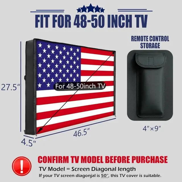 Alt view image 3 of 5 - IC ICLOVER Outdoor TV Cover 48-50 Inch, 600D Heavy Duty 4 Season Weatherproof TV Screen Protector with Waterproof Zipper & Remote Control Pocket, Outside Television Enclosure for LED, LCD TVs -US Flag