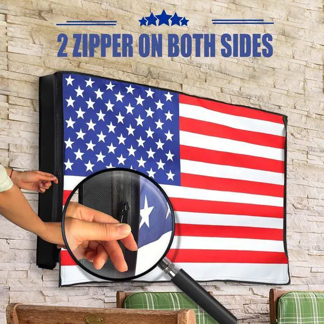 Alt view image 4 of 5 - IC ICLOVER Outdoor TV Cover 48-50 Inch, 600D Heavy Duty 4 Season Weatherproof TV Screen Protector with Waterproof Zipper & Remote Control Pocket, Outside Television Enclosure for LED, LCD TVs -US Flag